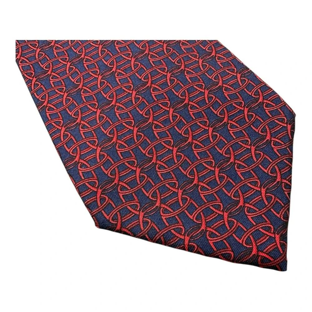 GUCCI VTG Blue Red Geometric Pure Silk AOP Tie‎ 3.75 Inch Width